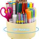 Marbrasse Desk Organizer, 360-Degree Rotating Pen Holder, Desk Organizers and Accessories with 5 Compartments Pencil Holder, Art Supply Storage Box Caddy for Office, Home (Yellow)