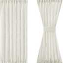 FMFUNCTEX Natural Linen French Door Curtains for Sliding Glass Door Drapes - 40 Inch Long Half Privacy Semi Sheer Panels