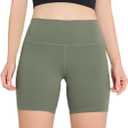High Waist Yoga Shorts for Women 6" Biker Shorts Gym Fitness Athletic Workout Running Shorts for Volleyball Spandex (Green, S)
