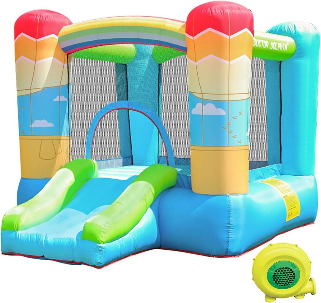 Doctor Dolphin Inflatable Bounce House for Kids, Bouncy House with Blower Indoor Outdoor, Inflatable Bouncer for Kids Party (Hot-air Balloon Theme)