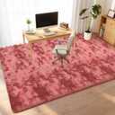 Litanika 9x12 Fluffy Shag Faux Fur Area Rug for Living Room Bedroom, Tie-Dyed Dark Red High Pile Soft Plush Shaggy Furry Bedside Playroom Dorm Carpet, Non-Slip, Non-Shedding Modern Indoor Floor Rug