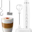 Milk Frother Handheld Rechargeable Foam Maker for Lattes,Electric 3 Whisks Drink Mixer for Bulletproof Coffee, Mini Foamer for Cappuccino Frappe Matcha Hot Chocolate (White 3.0)