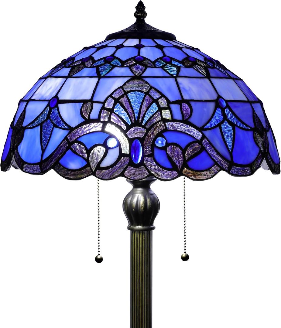 Tiffany Floor Lamp Blue Baroque Style Stained Glass Standing Reading Light