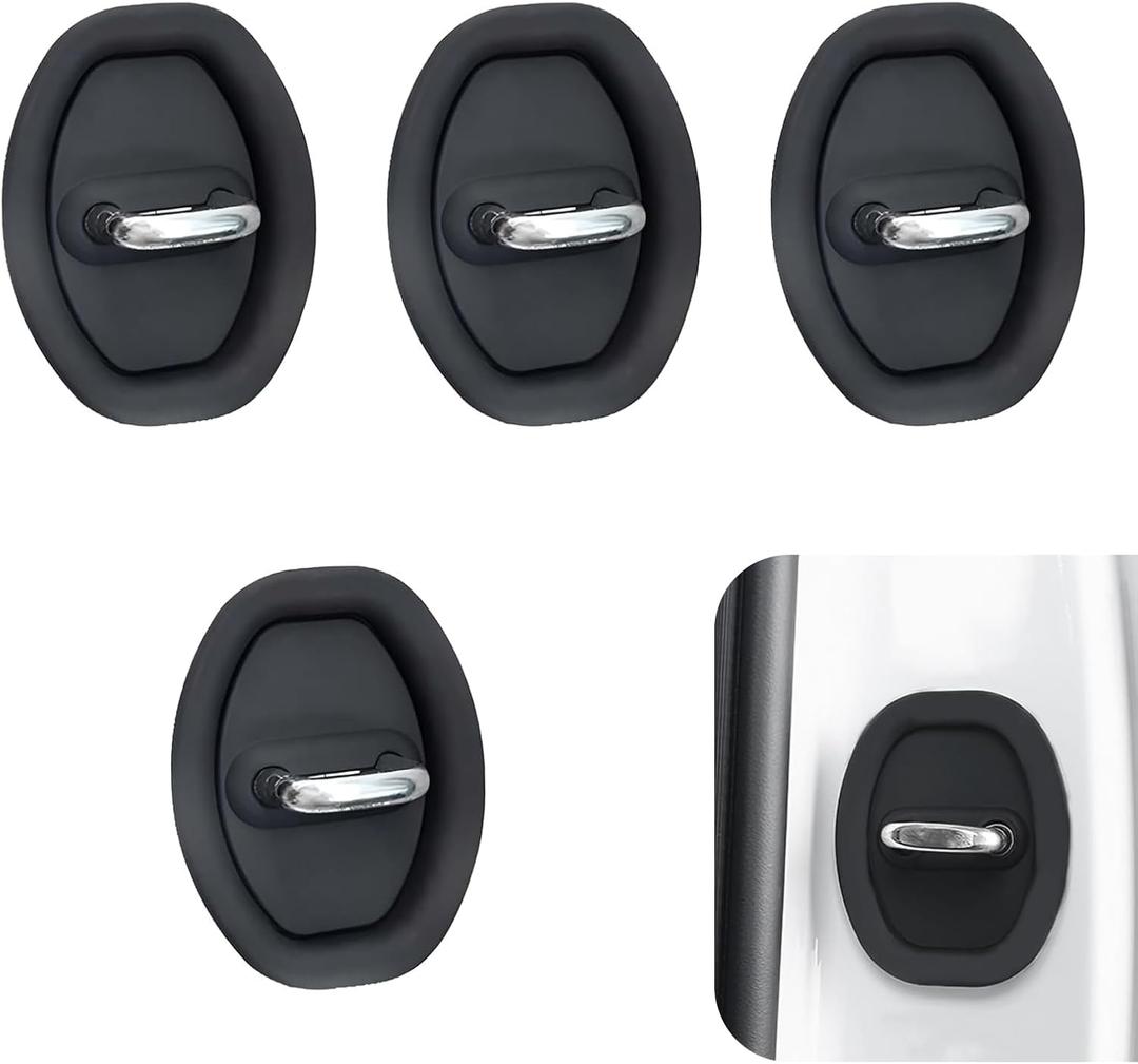 4 PCS Door Latch Lock Cover, Car Silicone Door Lock Shock Absorber Pad, Self-Adhesive Car Doors Latch Decor Guard, Universal for Most Cars (Black)