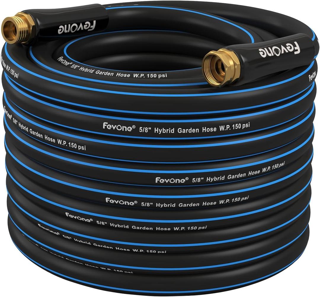 Fevone 75ft Heavy Duty Garden Hose, Lightweight and Flexible, 5/8" ID, Burst 600 PSI, Hybrid Polymer, Kink-Resistant, 3/4" GHT Solid Brass Fittings