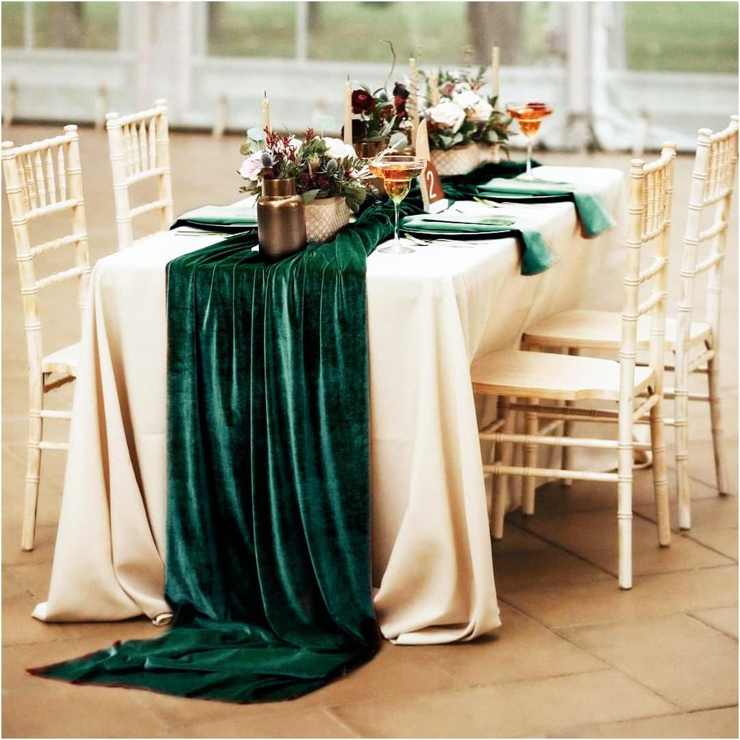 Velvet Table Runner Emerald Green 19x100 Inches Table Runners Soft Velvet Fabric Runners for Wedding Party Xmas Decorations