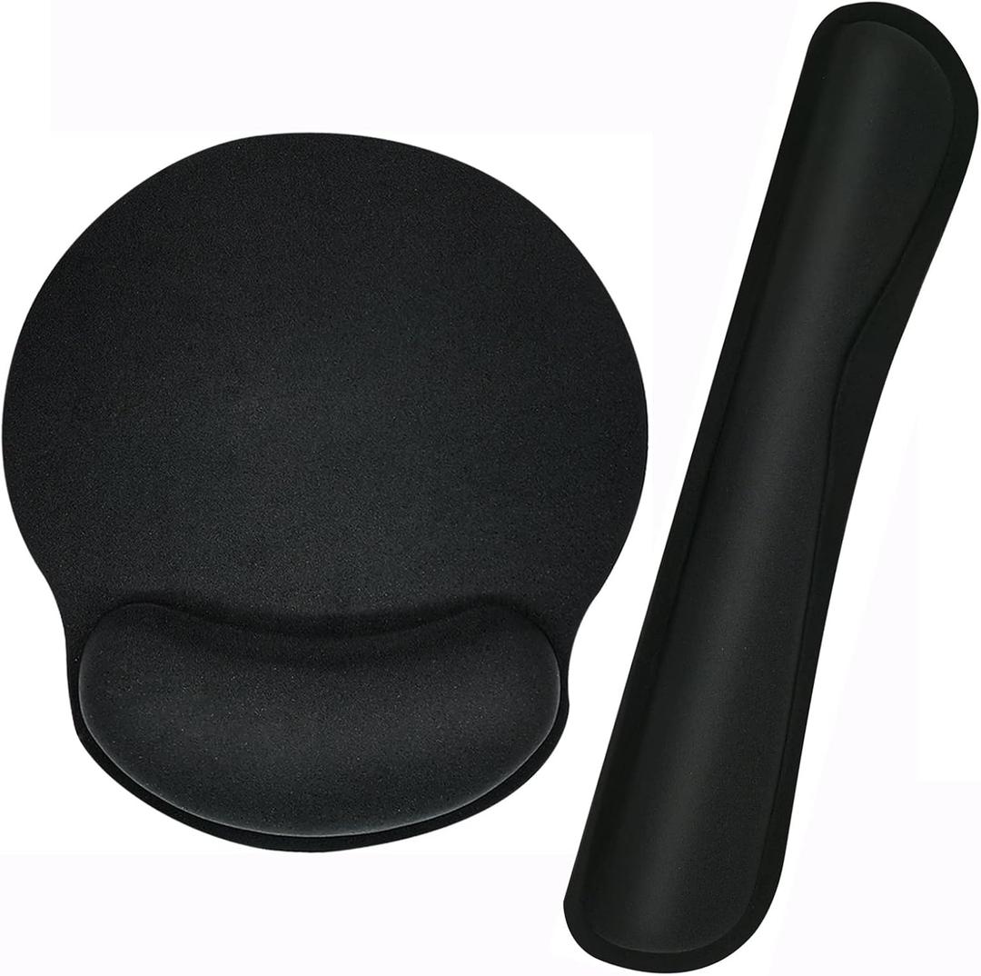 Keyboard Wrist Rest Pad Mouse Pad with Wrist Support, Ergonomic Memory Foam Mouse Wrist Cushion Support for Home Office Laptop Computer Working Gaming (Black)