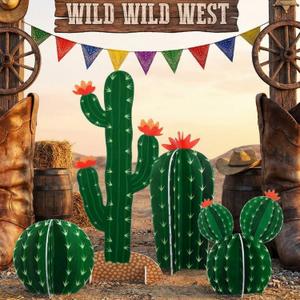 AceOrbit 4 Set Green Cactus Cutouts Jointed Cardboard 3D Cactus Cardboard Cutouts Decorations for Mexican Fiesta Western Cowboy Theme Party Cinco De Mayo Prop Hawaiian Pool Party Desert