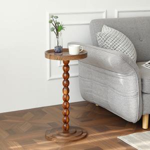 Round Pedestal SideTable Living Room, 24 in tall Small Drink Table Walnut | Small Spaces Martini Table, Wood Leg, for Sofa Bedroom Bedside, Round, 11.8-inch diameter, 24-inch height