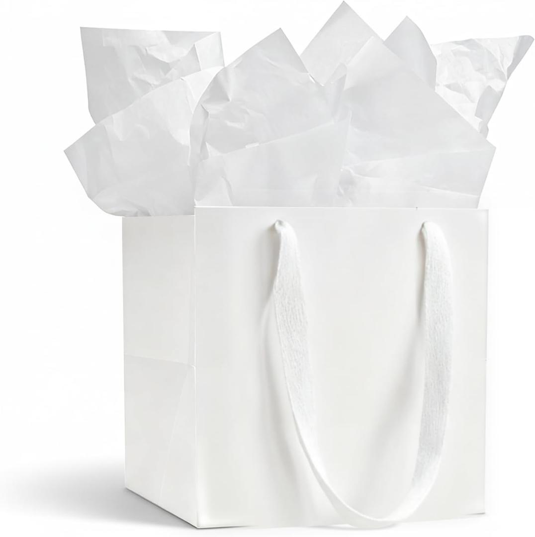 Aosric 12 Pack 10"x10"x10" White Square Gift Bags with Ribbon Handles Reusable Thick Paper Bags for Boutique Shopping, Premium Gifts, Birthdays, Weddings, Baby Showers, Parties & Retail