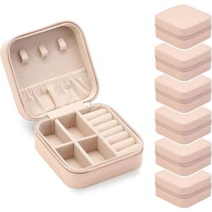 Travel Jewelry Case, Mini Portable Jewelry Travel Boxes, Small Jewelry Organizer for Rings, Earrings, Pendants, Watches, Necklaces, Lipsticks Organizer Storage Holder Case (Pink-6packs)