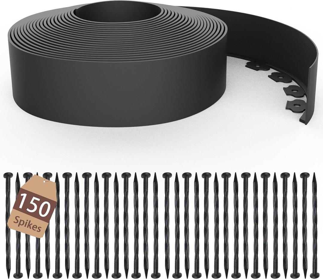 4 inch Tall Landscape Edging Kit 80FT Garden Edging with 150 Spikes for Lawn Edging and Flower Beds (Black, 80FT) 4 inch Tall Landscape Edging Kit 80FT Garden Edging with 150 Spikes for Lawn Edging and Flower Beds (Black, 80FT)