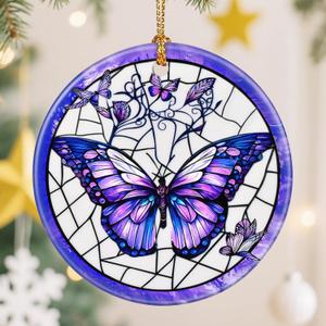 Ceramic-Style Christmas Tree Decorations, Christmas Ornaments, Double-Sided Printed Ornament Keepsakes, Holiday Decor. Xmas Gifts, Gifts for Butterfly Lovers - Butterfly-Themed
