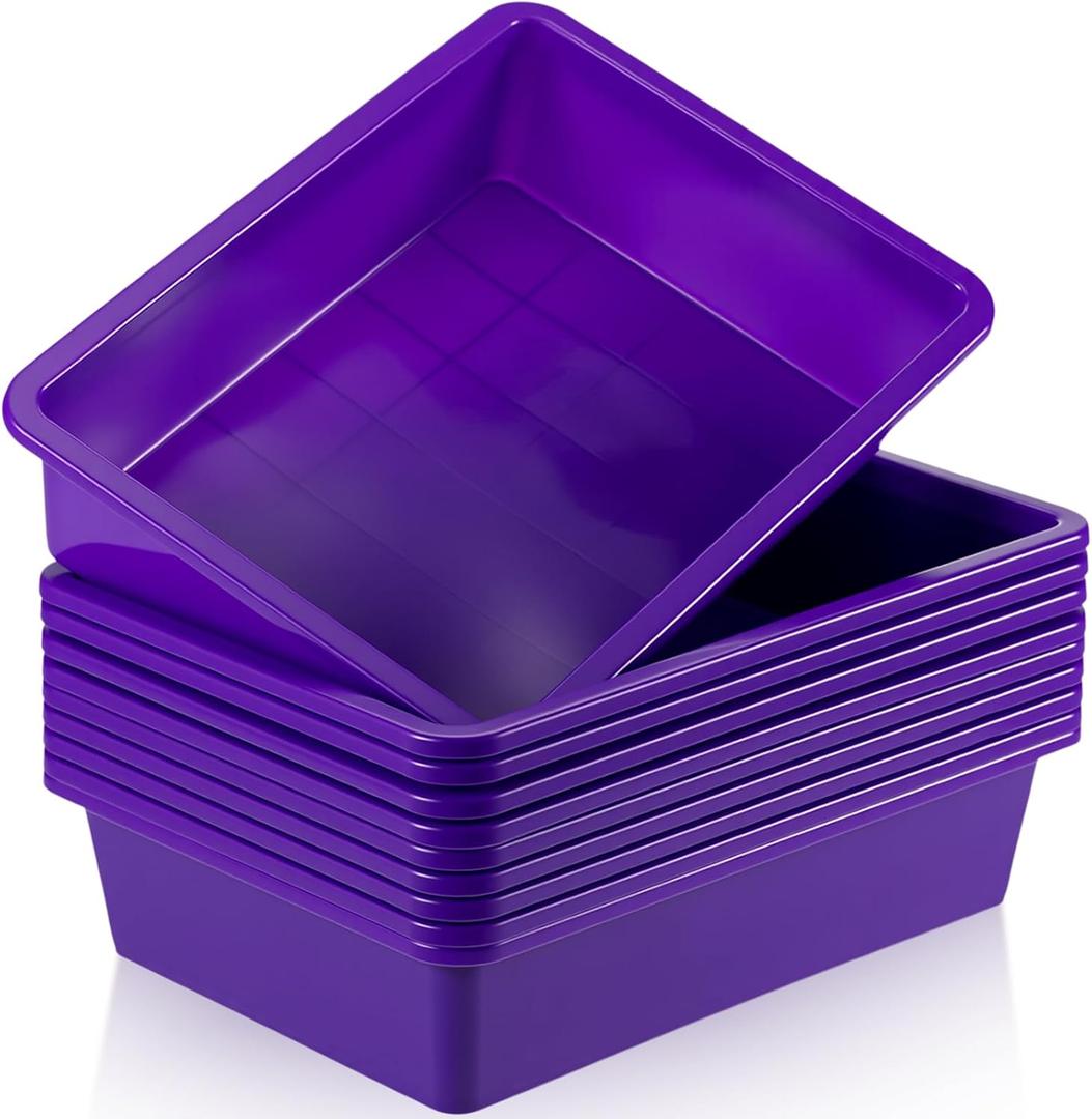 Hoteam 10 Pcs Flat Storage Organizer Tray Bin Paper Tray for Classroom Plastic Stackable File Organizer for School Office Teacher Book Organization(Purple,13.78 x 9.84 x 3.15 Inch)
