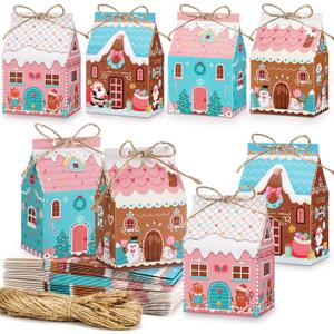 Zhanmai Christmas Treat Boxes Candy Gingerbread House Mini Christmas Party Favor Box Small Paperboard Gift Container for Xmas Holiday Party Treat Cookie Goodie Snack Gift Packaging