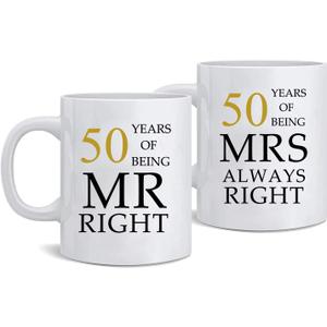 Kwieema 50th Wedding Anniversary for Couples, Golden 50th Anniversary for Parents, 50th Wedding Anniversary Coffee Mugs Grandparents Couples Mugs 50 Year Parents Anniversary Mug