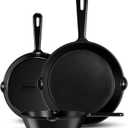Utopia Kitchen Cast iron Skillets 3 Piece Set, Chefs Pan, Pre Seasoned Cast iron Skillets, 6, 8 & 10 Inches, Easy Use in the Oven, Stove, Grill, or Campfire, Black