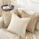 decorUhome Summer Corduroy Cream White Euro Sham Throw Pillow Covers 24x24 Set of 2 Decorative Soft Boho Farmhouse Couch Pillow Covers for Living Room Bed Sofa Broadside Striped Pillow Cases