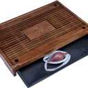 RORA Bamboo Tea Tray Chinese Gongfu Tea Serving Tray with Drawer Type Water Storage Drainage Kungfu Tea Set Table (Brown)