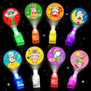 HALOGATE Christmas Party Favors, 32 PCS Space Theme LED Finger Lights Toys for Christmas Stocking Stuffers Goodie Bag Stuffers, Light Up Toys Bulk Party Supplies Classroom Prizes for Kids