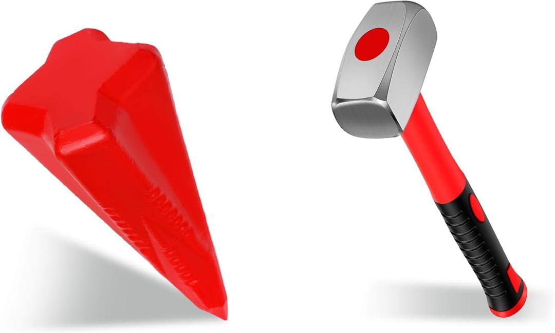 3.5 lb Felled Manual Log Splitter Wedge with 2.5 lb Hammer Diamond Wedge 4 Direction Splitting Wood Splitter for Tree Felling, Wood Chopping, Gardening, Camping, and Outdoors