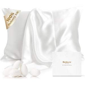 Bedsure 100% Mulberry Silk Pillowcase for Hair and Skin,White Silk Pillow Case with Hidden Zipper, Gifts for Women Men, King Size Single Pack,20x36 Inches