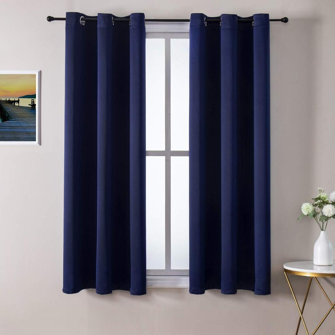 ChrisDowa Blackout Curtains 48 inches Long for Bedroom - 2 Panels Set Grommet Thermal Insulated Room Darkening Curtains for Living Room (Navy Blue, 42 x 48 Inch) ChrisDowa Blackout Curtains 48 inches Long for Bedroom - 2 Panels Set Grommet Thermal Insulated Room Darkening Curtains for Living Room (Navy Blue, 42 x 48 Inch)