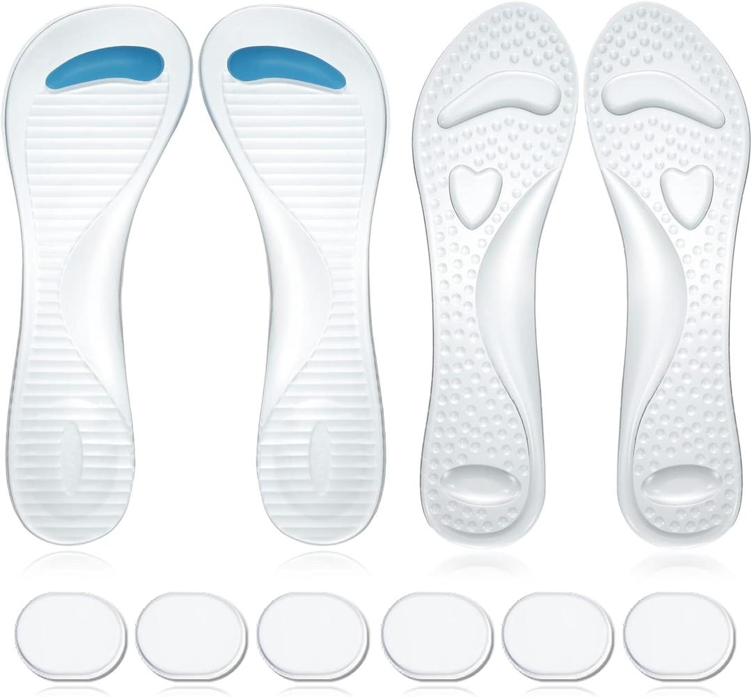 Haysandy 2 Pairs High Heel Cushion Inserts Women and 6 Pcs Gel Heel Pads, 3/4 Insoles Transparent Shoe Fillers Clear Gel Shoe Inserts for Women Self Adhesive Soft Silicone for Ladies Sandals(Fresh)