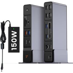 TobenONE USB C Docking Station 3 Monitors, 18-in-1 Triple 4K Display, 150W Power Adapter with 20W Fast Charging, 8 USB Ports up to 10Gbps, 2 HDMI/DP/USB C, for Windows/Chrome OS