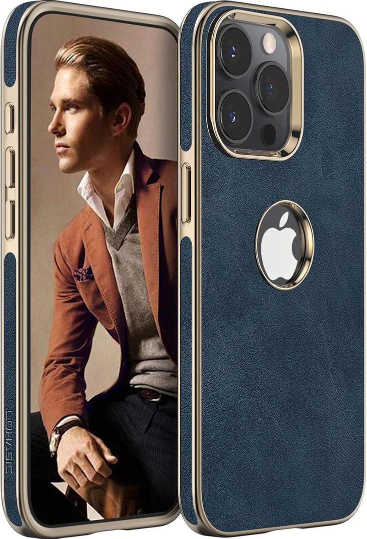 LOHASIC Leather Case for iPhone 15 Pro Max, Men Women Elegant Luxury Slim Business PU Cover Soft Non-Slip Grip Shockproof Anti-Scratch Protective Phone Cases for iPhone 15 Pro Max 6.7" (2023) - Blue