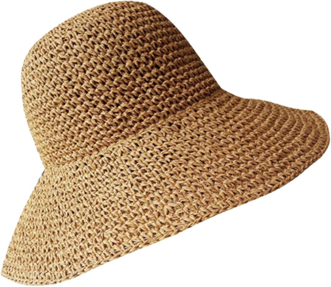 Womens Sun Straw Hat Wide Brim Summer Hat Foldable Roll up Floppy Beach Hats for Women Girl UPF 50+ (Large-X-Large, Ws055)