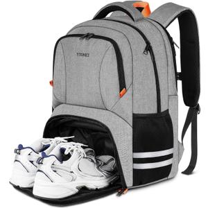 Ytonet Gym Backpack For Men Women, Backpack for Men with Shoe Compartment, Water Resistant Workout Sports Bag Fit 15.6 Inch Laptop, Gym, Sports, Camping, Hiking, Grey