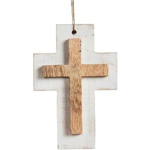 VHC Brands Wooden Cross Hanging Ornament Spring Easter Religious Decor for Wall Farmhouse 6x4 Inches