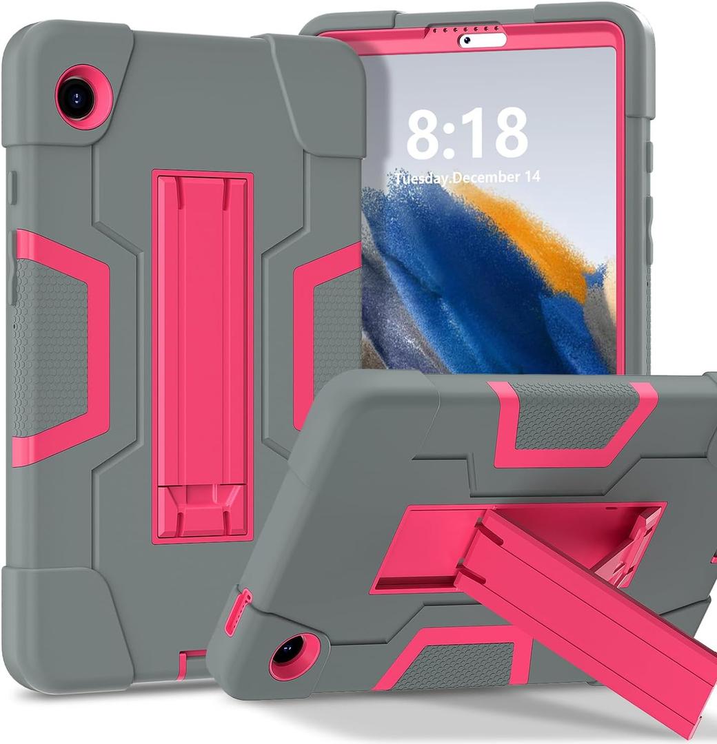 Case for Samsung Galaxy Tab A9 8.7 2023 Case, Heavy Duty Hard PC Soft Silicone Rugged High Impact Protective Case for Galaxy Tab A9 8.7 Inch 2023 SM-X110 SM-X115, Gray+Rose Red