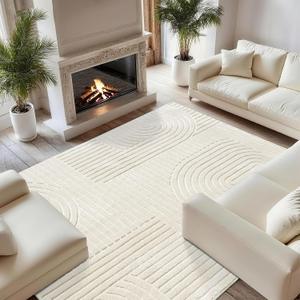 8x10 Extra Large Solid Color Area Rugs Washable Living Room Rug, Durable Non-Slip Indoor Carpet with Soft High-Low Pile, Fluffy Floor Rugs for Bedroom, Kids Room, Nursery, Home Dcor, Beige