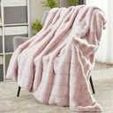 DREAMNINE Oversized Premium Soft Fluffy Faux Rabbit Fur Blanket Twin Size 60" x 70", Decorative Big 3D Plaid Warm Thick Fuzzy Lap Fur Blankets for Winter, Luxury Shaggy Cute Plush Furry Blanket, Pink