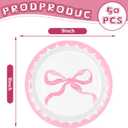 JarThenaAMCS 50 Pcs Pink Bow Paper Plate Watercolor Coquette Bowknot Disposable Plate 9 Inch Decorative Dinner Plates for Birthday Bachelorette Bridal Baby Shower Party Favors Table Decor