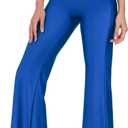 Tulucky Womens Stretchy Shiny Sports High Waisted Yoga Flare Pants Tummy Control Bell Bottom Leggings (Blue, XL)