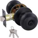 Matte Black Door Knobs Interior Keyed Difference Entry Front Bedroom Doorknobs with Lock Flat Ball Handle Lock Sets (1)