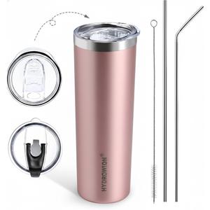 HYDROWION Triple-Insulated Tumblers - Stainless Steel with Lid and Straw, 20 oz Water Bottle, Stainless Steel Cups, Coffee Travel Mug for Home & Office (Rose Gold)