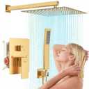 Hawkrown 8 Inch Luxury Rain Shower Faucet Set, Brushed Gold Shower System with Rainfall Shower Head and Handheld Spray, SUS304 Stainless Steel and Solid Brass Wall Mounted Shower Valve Trim Kit