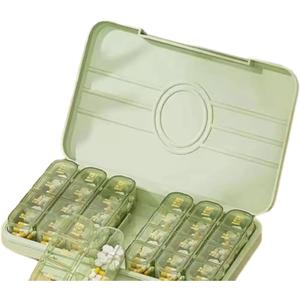 Weekly Pill Organizer 4 Times A Day, Large Capacity Pill Case with 28 Cells, Push Button 7 Day Pill Box for Vitamin/ Cod Liver Oil/ Supplements (Cream Green, 28 Cells)