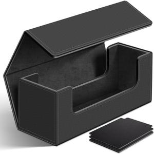 Homthy 600 Card Deck Case for Trading, Leather Magnetic Closure Commander Storage Box Fit for Sports, Game, Standard Cards (Black)