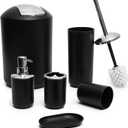 Moss & Stone 6-Piece Bathroom Accessories Set, Includes Soap Dispenser, Toothbrush Holder, Toothbrush Cup, Soap Dish, Complete Black Bathroom Decor Set