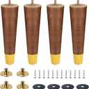 Furniture Legs Set of 4, Solid Rubber Wood Replacement Legs for Couch, Sofa, Bed, Cabinet & Ottoman (Walnut, 8")