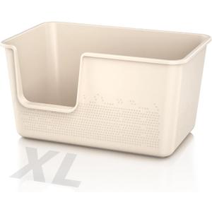 Extra Large High Sided Cat Litter Box - 24.8" L x 11.4" W x 13.0" H, XL Jumbo Kitty Litter Box for Big Indoor Cats, Tool-Free Assembly (Beige)