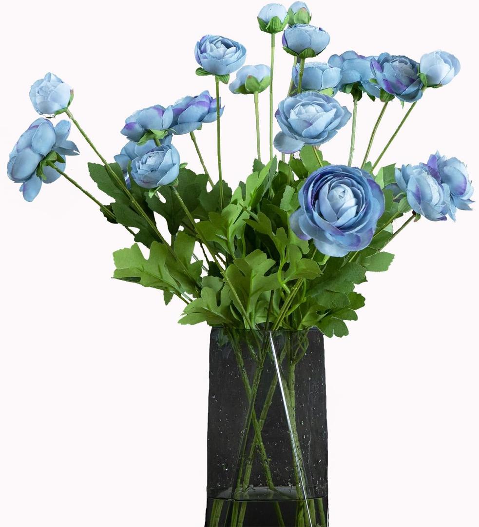 Artificial Silk Flowers Ranunculus Fake Flower 5 Pcs,Suitable for core Decoration,Wedding Floral Creation,Flower Arrangement DIY Project,Interior DecorBlue