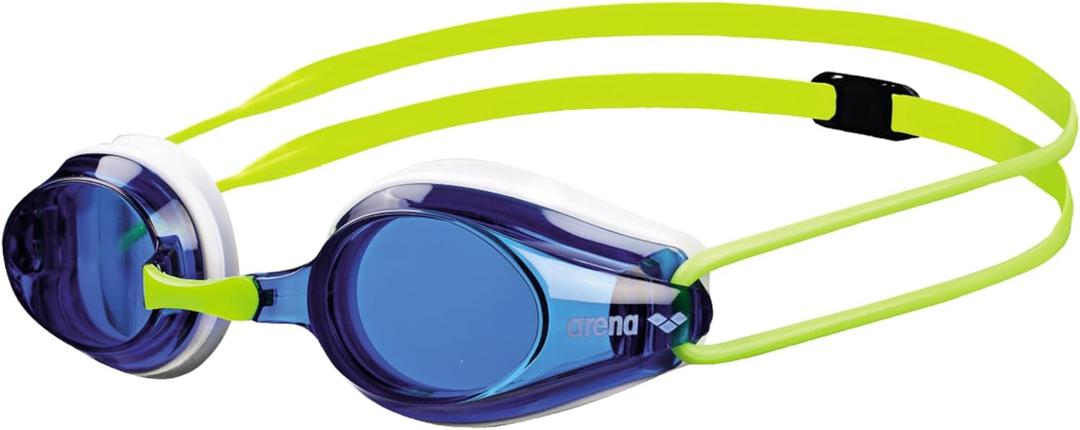 ARENA Tracks Unisex Junior Youth Essential Racing Swim Goggles Kids Swimmers Young Racers 6-12 Anti-Fog Coated Non-Mirror Lens, Blue/White/Fluo Yellow
