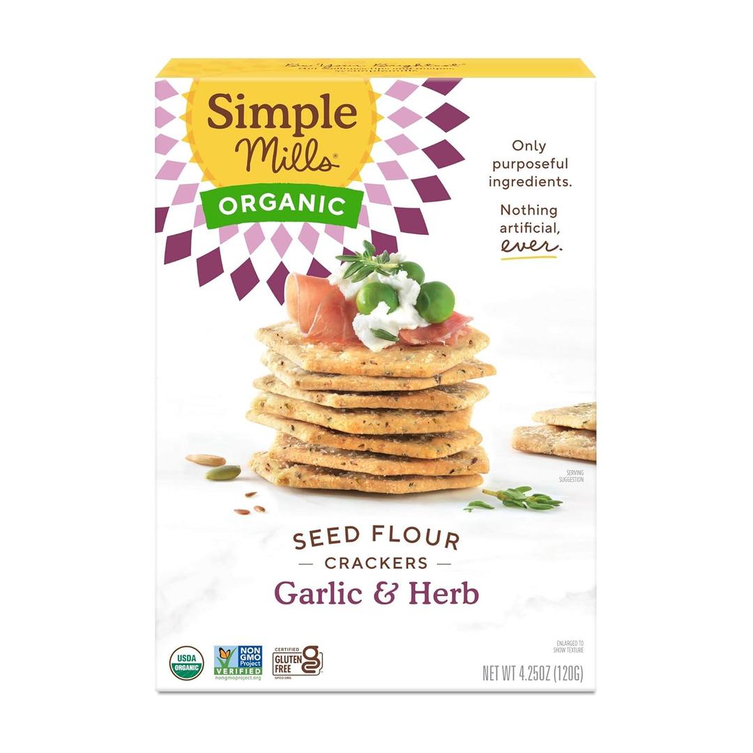 Simple Mills Organic Seed Crackers, Garlic & Herb - Gluten Free, Vegan, Healthy Snacks, Paleo Friendly, 4.25 Ounce (Pack of 1)