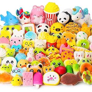 WATINC Random 70Pcs Squeeze Toys, Birthday Gifts for Kids Party Favors, Slow Rising Simulation Bread Squeeze Stress Relief Squeeze Toys Goodie Bags Egg Filler